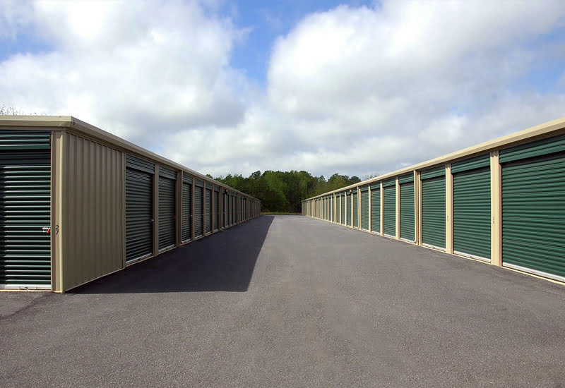 Green colored steel storage units